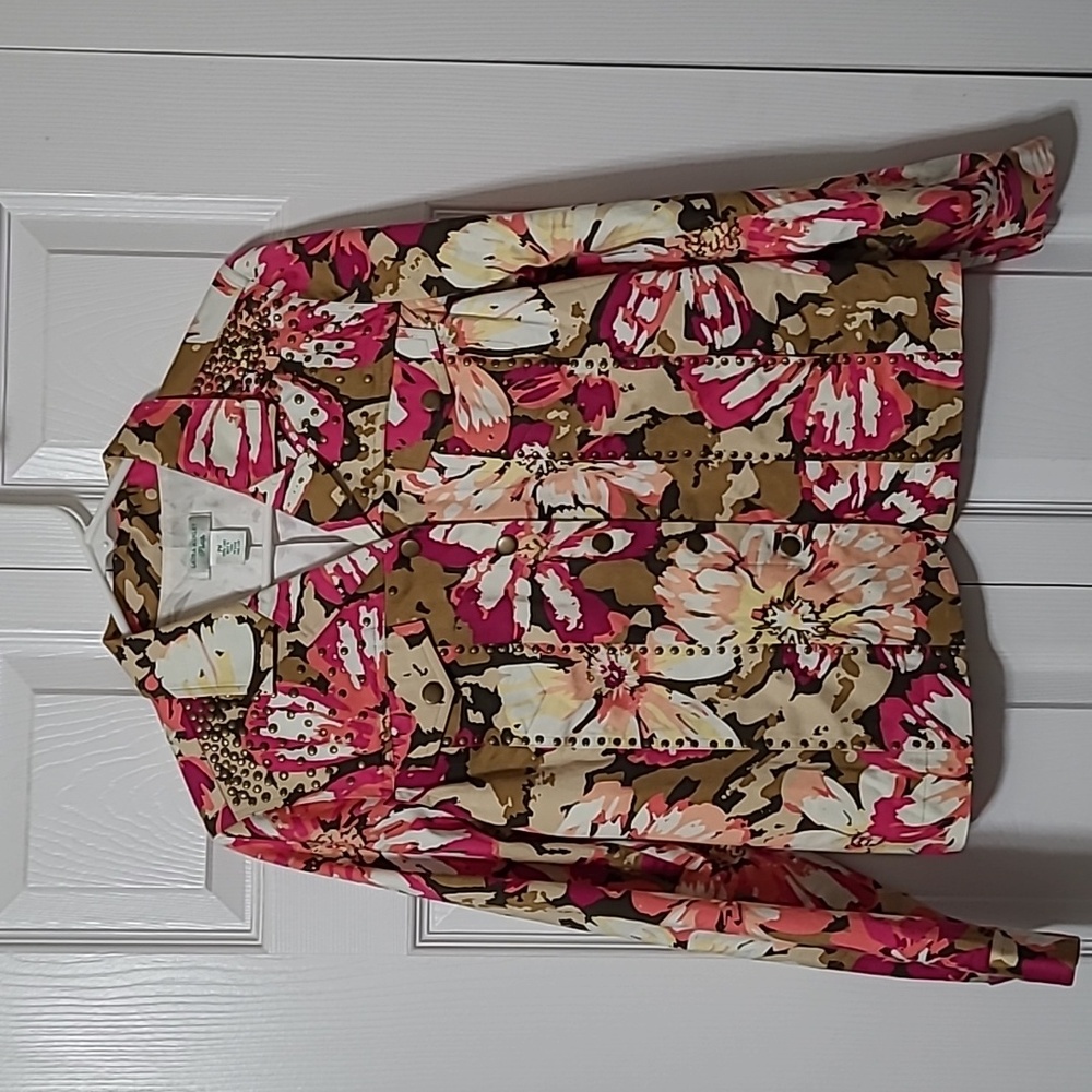 Pink Floral Blazer Jacket, Snap Closure w/Pockets, Medium, Excellent Condition
